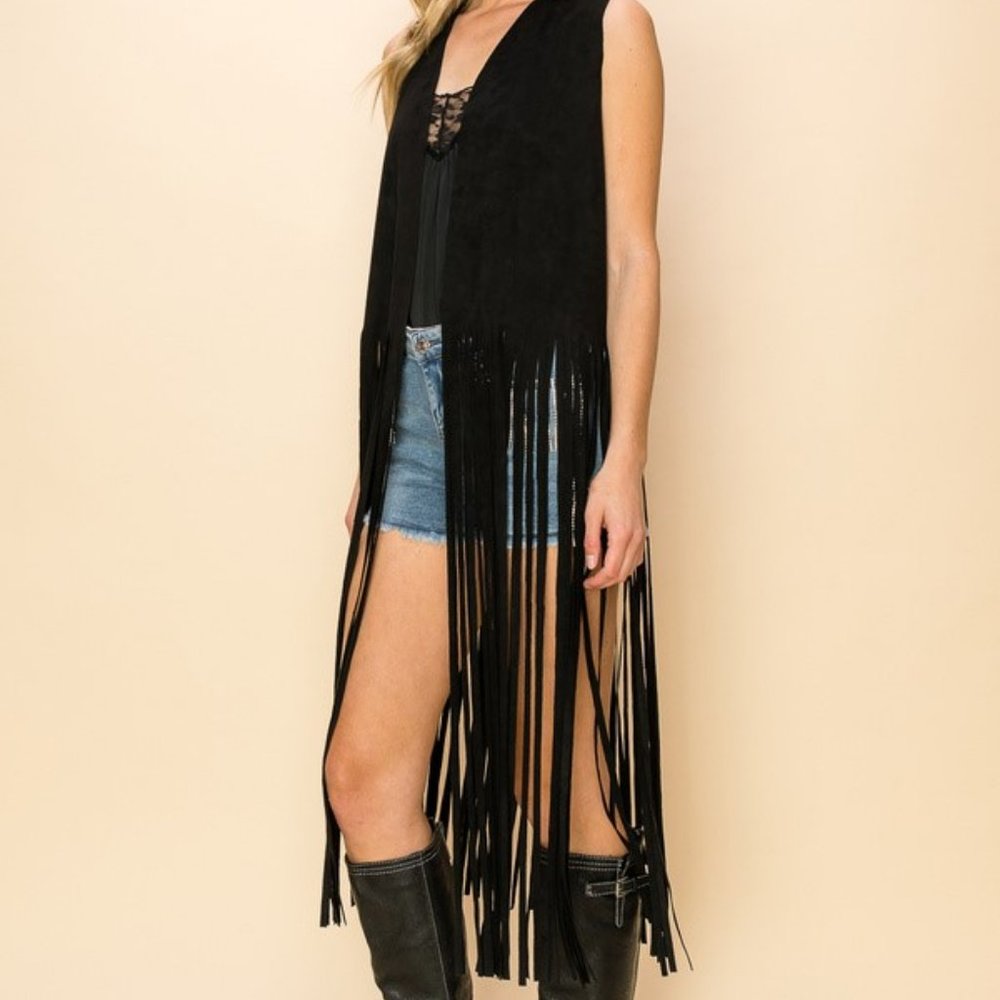 VOCAL PLUS sz suede fringe vest Woodstock Boho western rodeo cowgirl (3-colors)